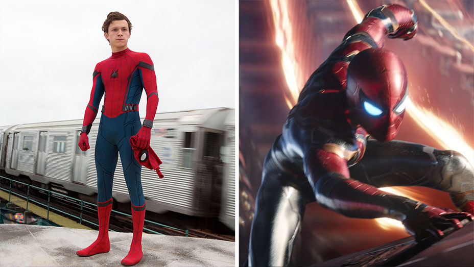 Marvel Entertainment Spider-Man's costume in Spider-Man: Homecoming (left) and Avengers: Infinity War.